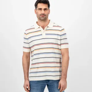 Fynch Hatton Striped Polo Top | Off-White / Navy