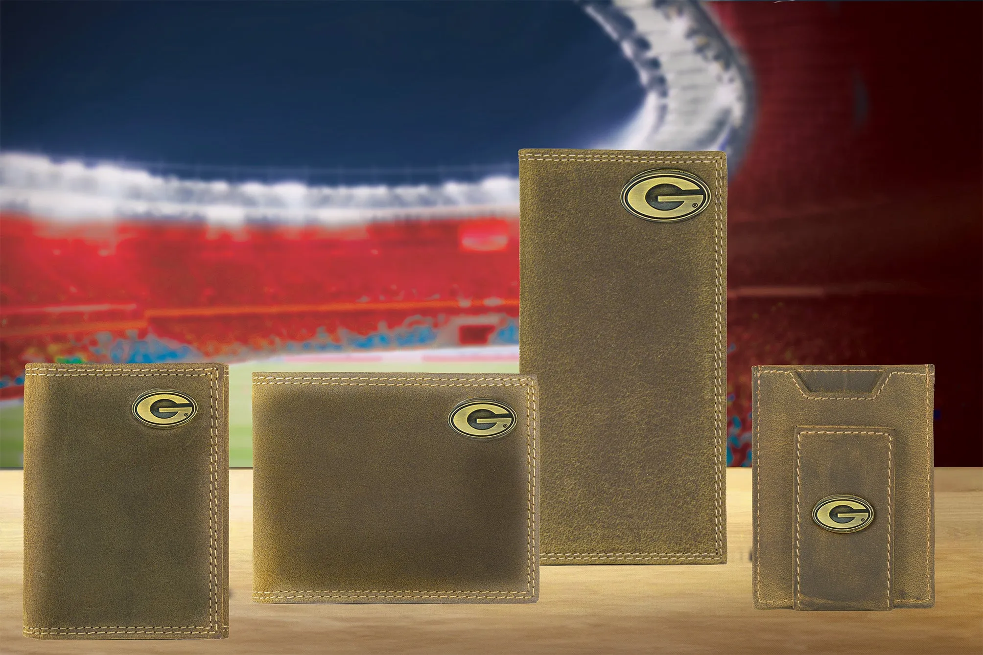 Georgia Bulldogs Vintage Tan Leather Bifold Wallet