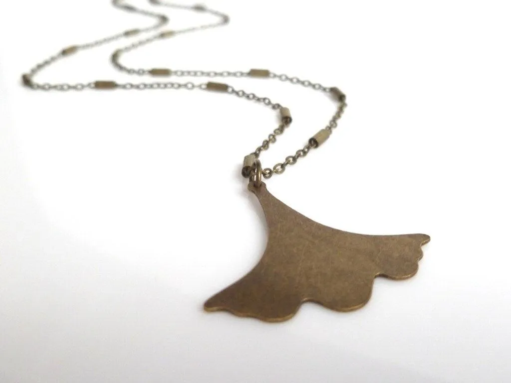 Ginkgo Leaf Necklace, bronze leaf necklace, antique brass necklace, old gold necklace, ruffled leaf necklace, leaf pendant, ginkgo pendant