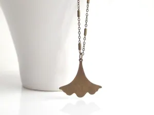 Ginkgo Leaf Necklace, bronze leaf necklace, antique brass necklace, old gold necklace, ruffled leaf necklace, leaf pendant, ginkgo pendant