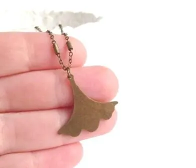 Ginkgo Leaf Necklace, bronze leaf necklace, antique brass necklace, old gold necklace, ruffled leaf necklace, leaf pendant, ginkgo pendant