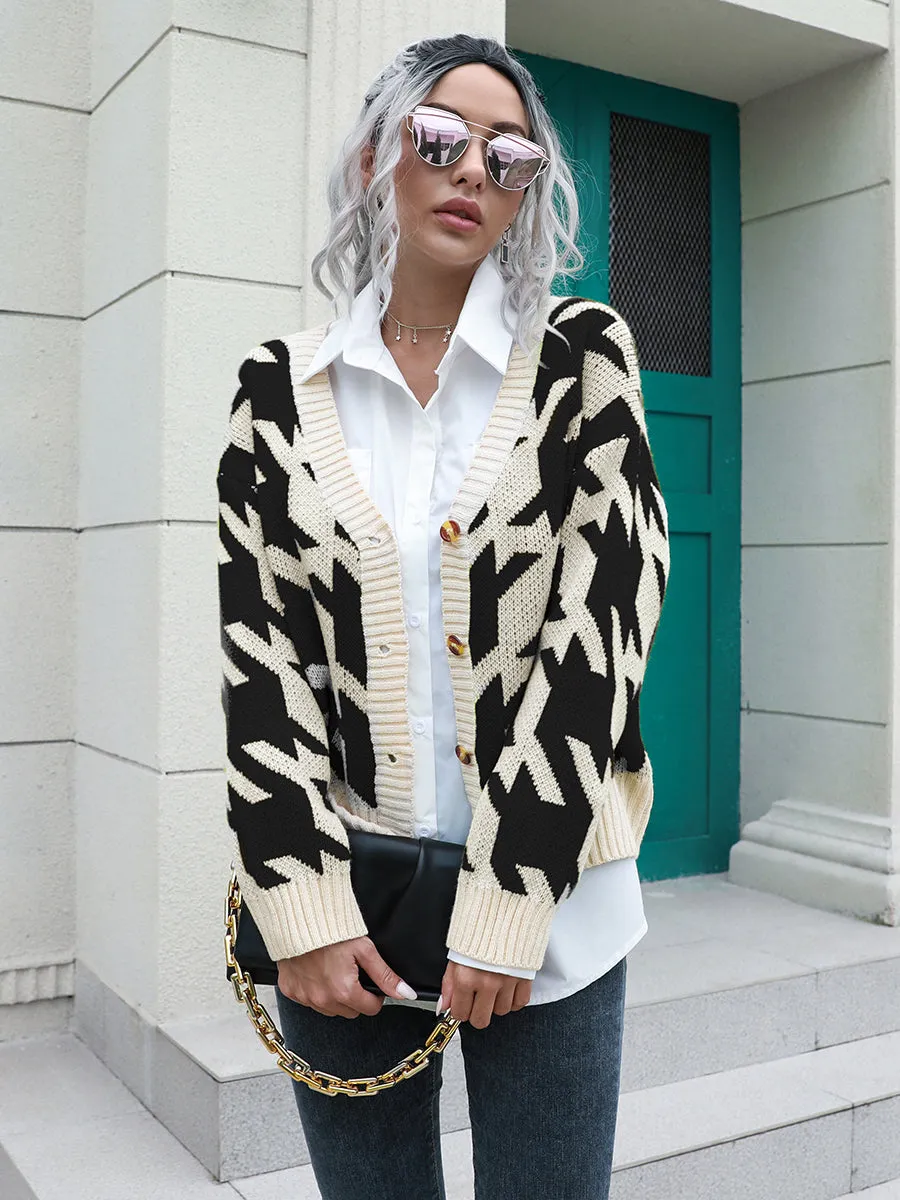 Ginny Houndstooth Button Down Cardigan