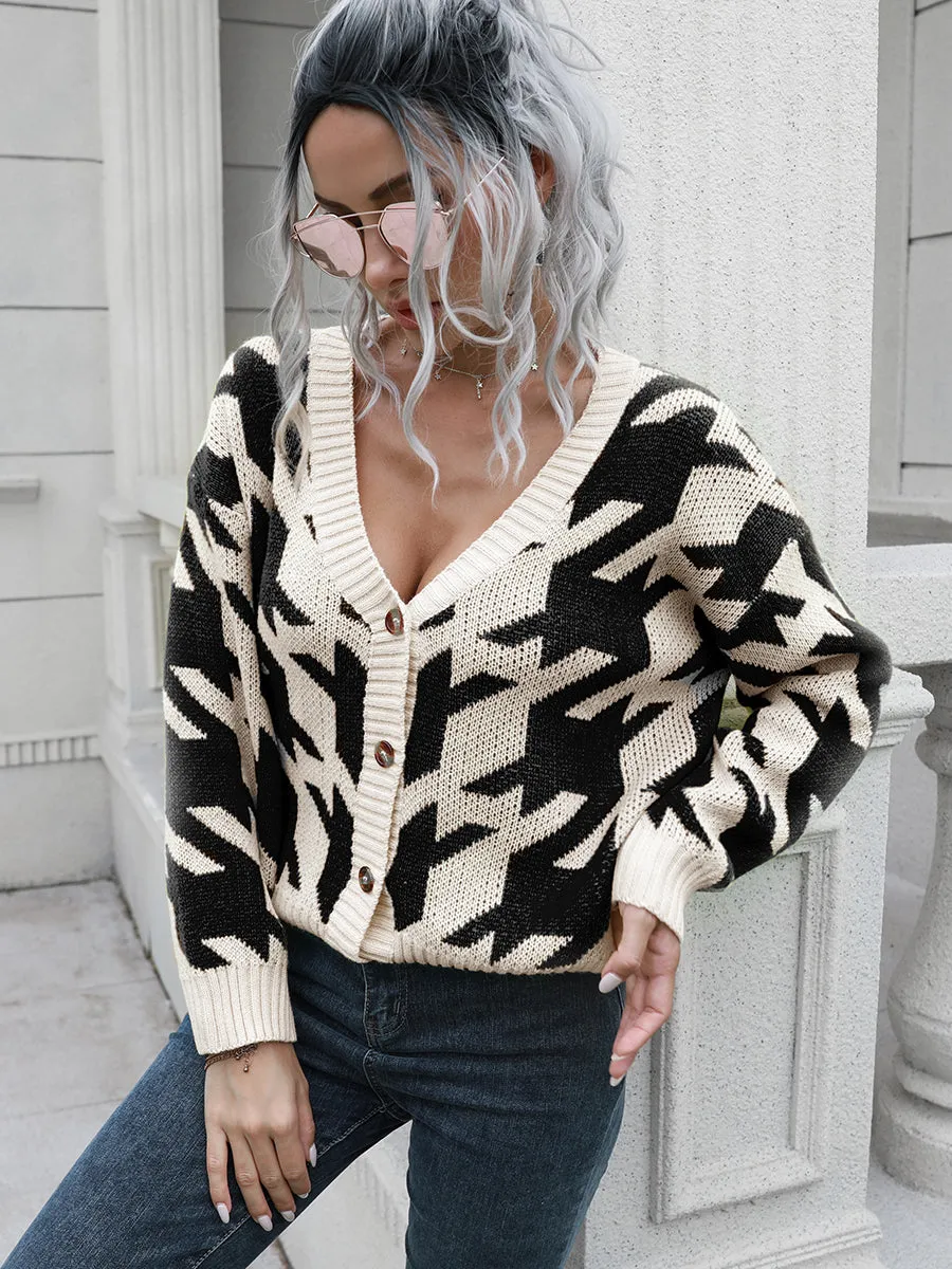 Ginny Houndstooth Button Down Cardigan