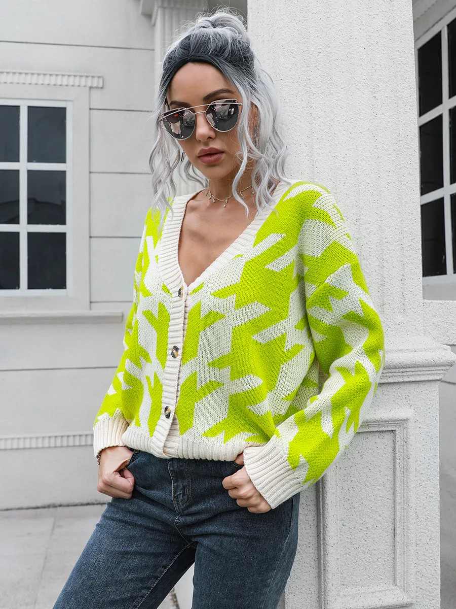 Ginny Houndstooth Button Down Cardigan
