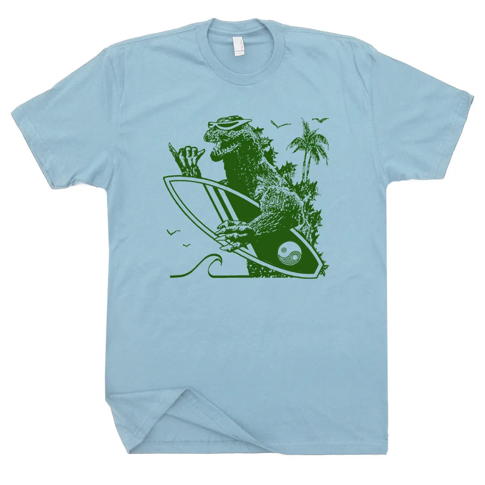 Godzilla Surfing T Shirt Vintage Surf Shirt Retro 80s Surfing Shirt