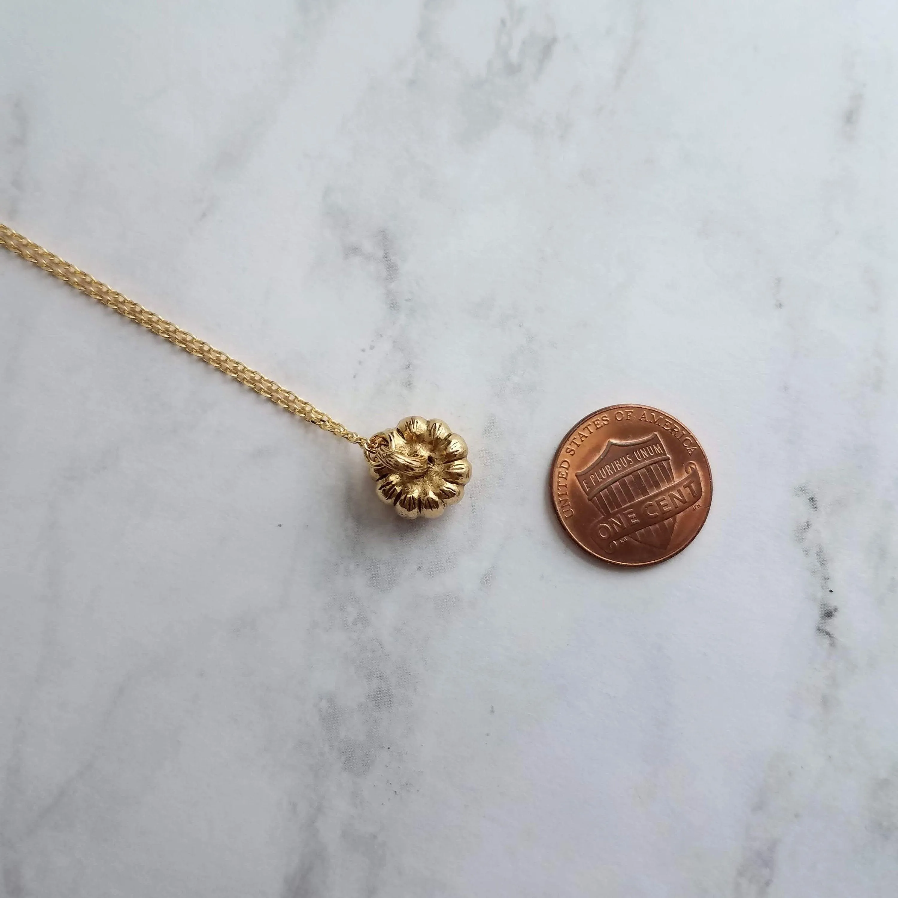 Gold Pumpkin Necklace, gold Halloween necklace, gold fall necklace, pumpkin pendant, small gold pumpkin charm, gold jack o lantern necklace