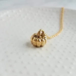 Gold Pumpkin Necklace, gold Halloween necklace, gold fall necklace, pumpkin pendant, small gold pumpkin charm, gold jack o lantern necklace