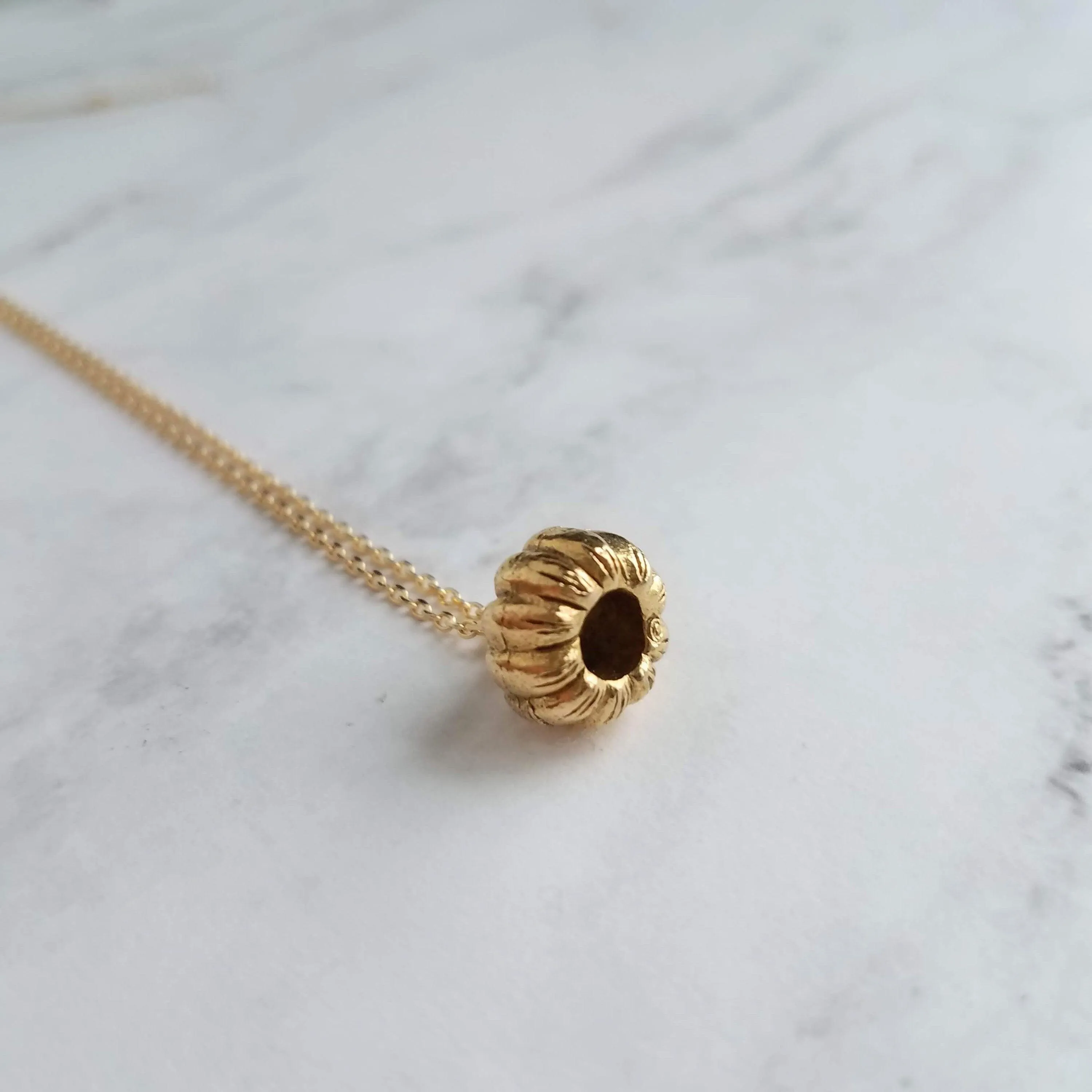 Gold Pumpkin Necklace, gold Halloween necklace, gold fall necklace, pumpkin pendant, small gold pumpkin charm, gold jack o lantern necklace