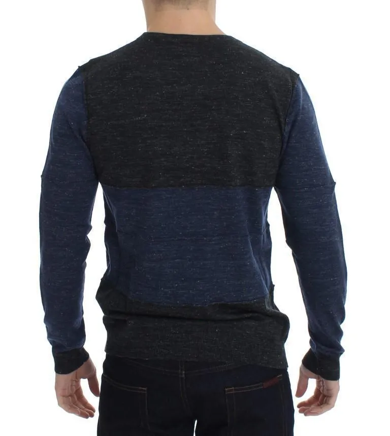 Gray Blue Crewneck Wool Sweater