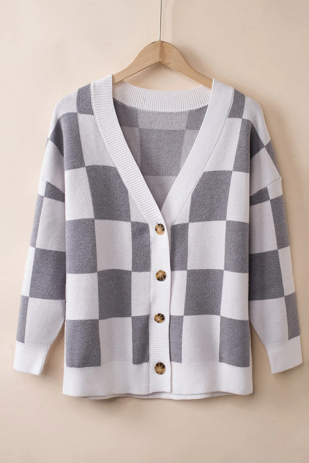 Gray Colorblock Plaid Button Up Cardigan