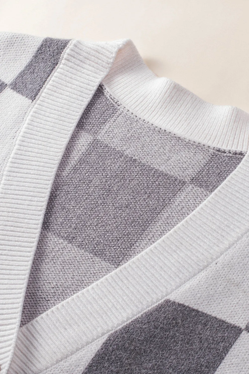 Gray Colorblock Plaid Button Up Cardigan