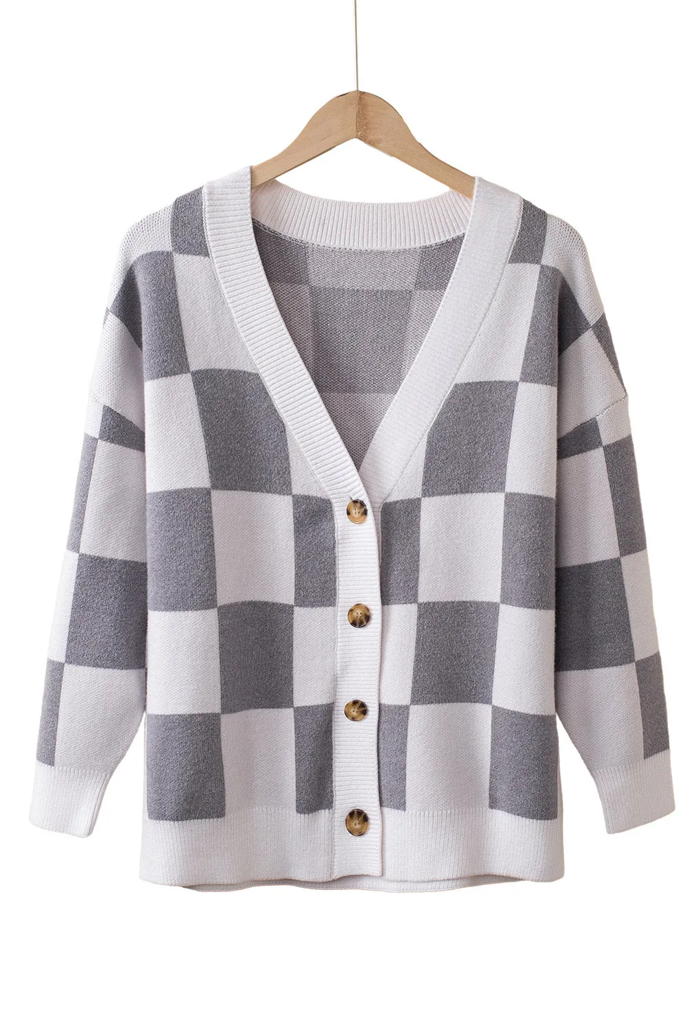 Gray Colorblock Plaid Button Up Cardigan