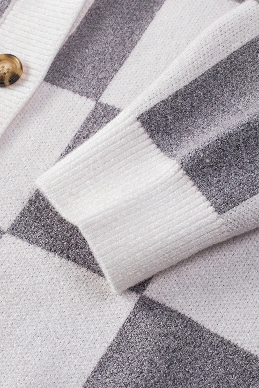 Gray Colorblock Plaid Button Up Cardigan