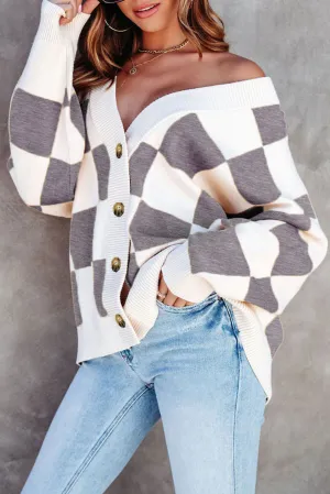 Gray Colorblock Plaid Button Up Cardigan