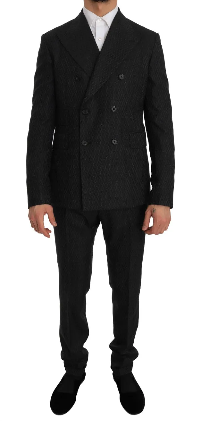 Gray Double Breasted Slim Fit  Suit