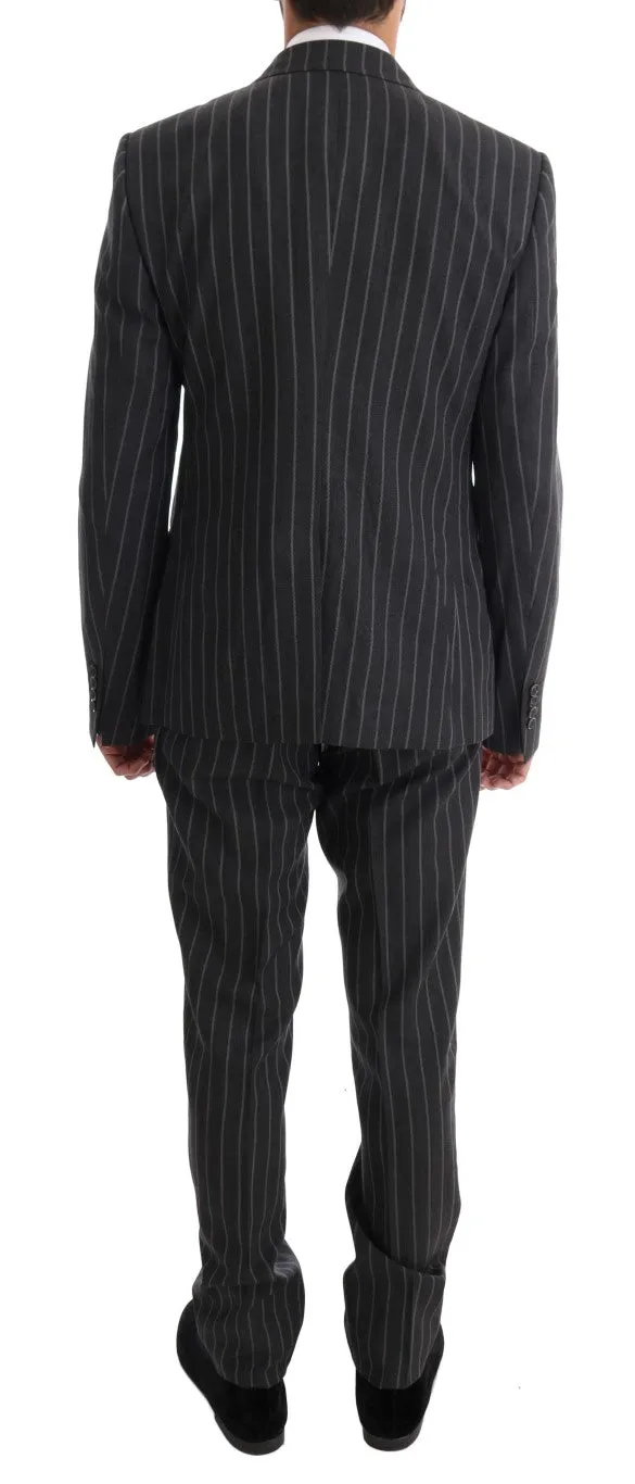 Gray Striped Double Breasted 3 Piece Suit