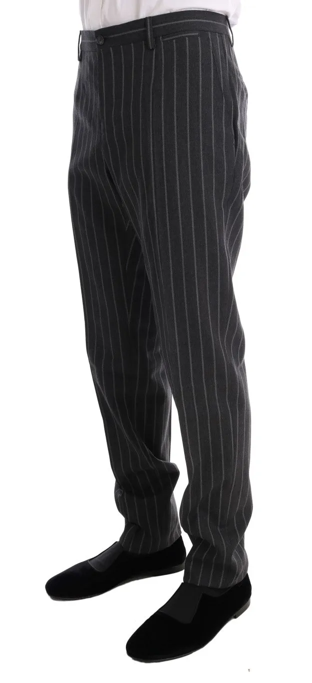 Gray Striped Double Breasted 3 Piece Suit