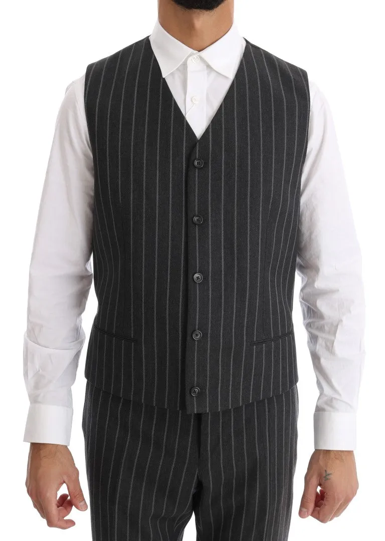Gray Striped Double Breasted 3 Piece Suit