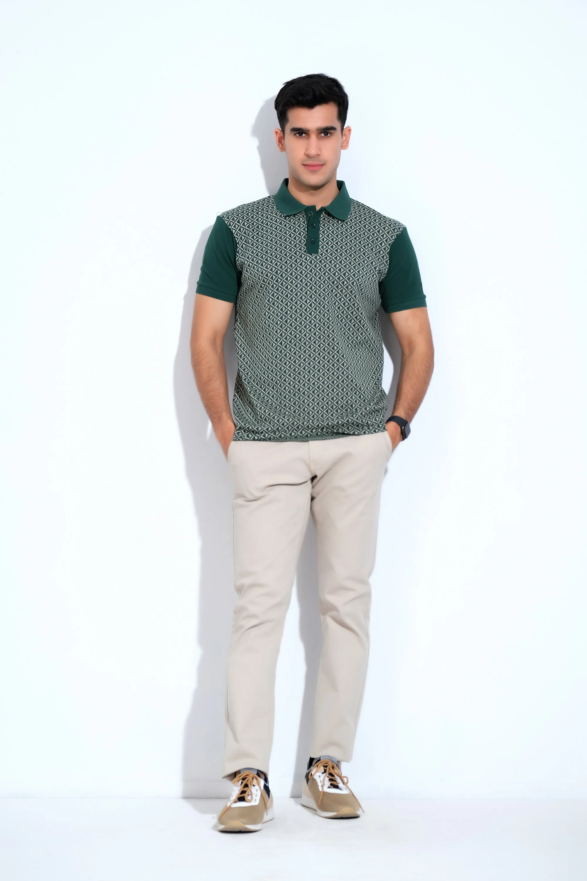 Green & White Dotted T-Shirt