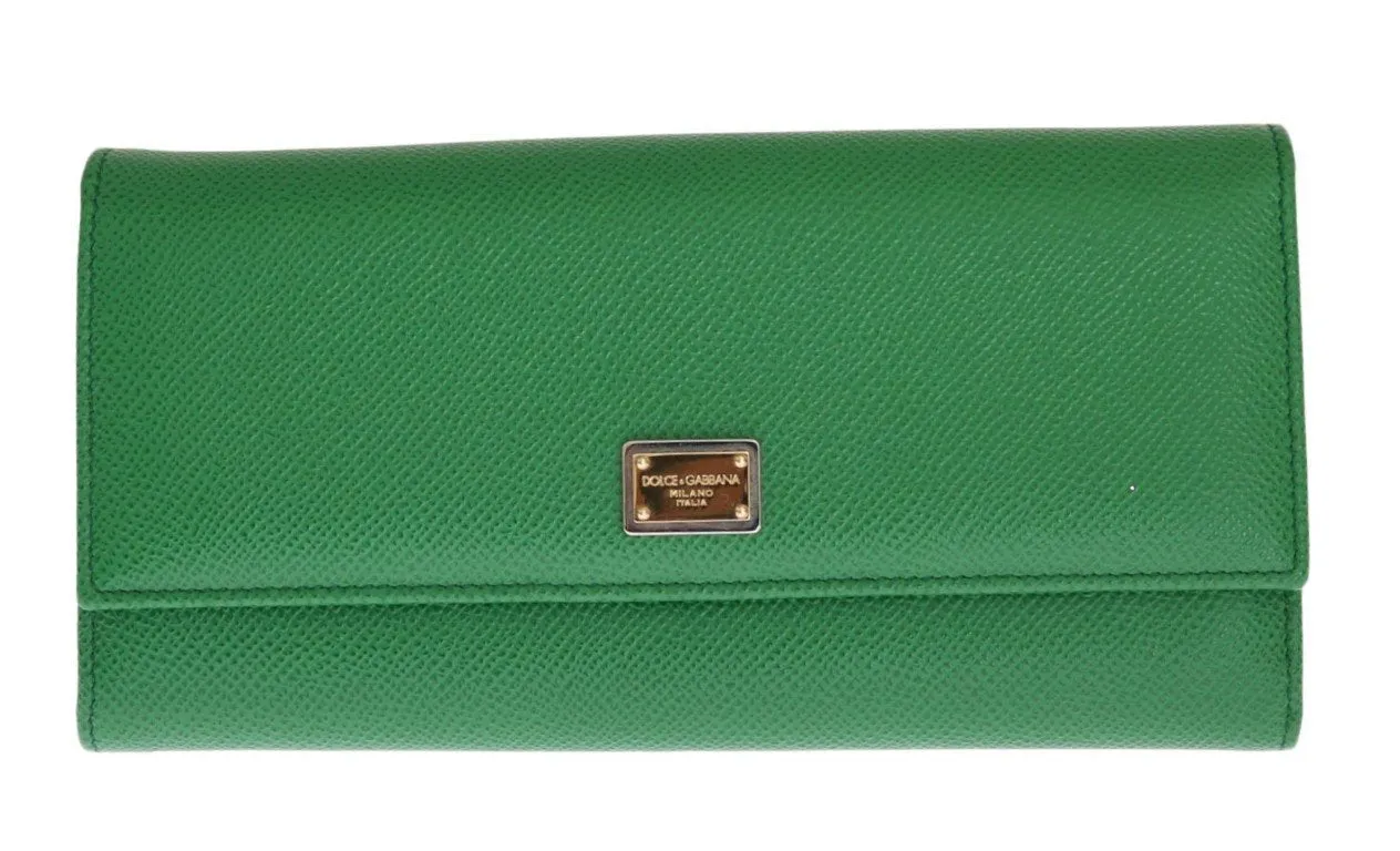 Green Dauphine Leather Clutch Bifold Wallet
