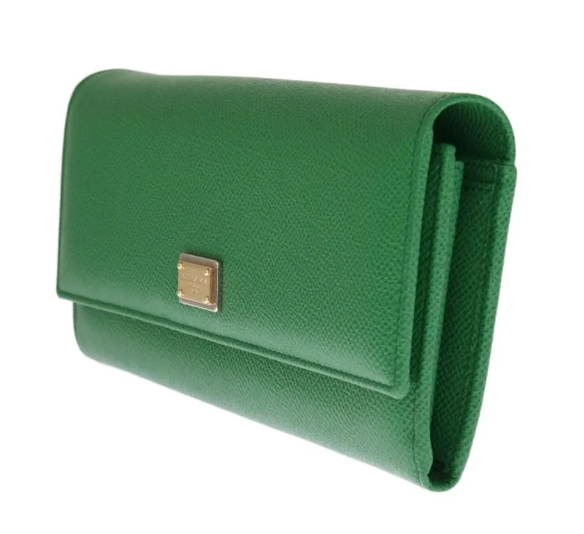Green Dauphine Leather Clutch Bifold Wallet