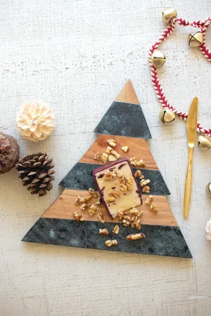 Green Marble and Acacia Wood Christmas Tree Cutting Board (Pack of 2)