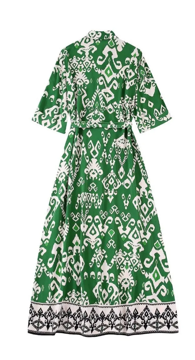 Green Print Dress Aria Brand