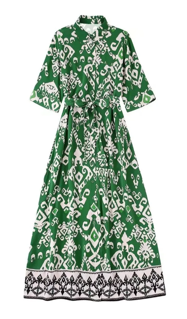 Green Print Dress Aria Brand