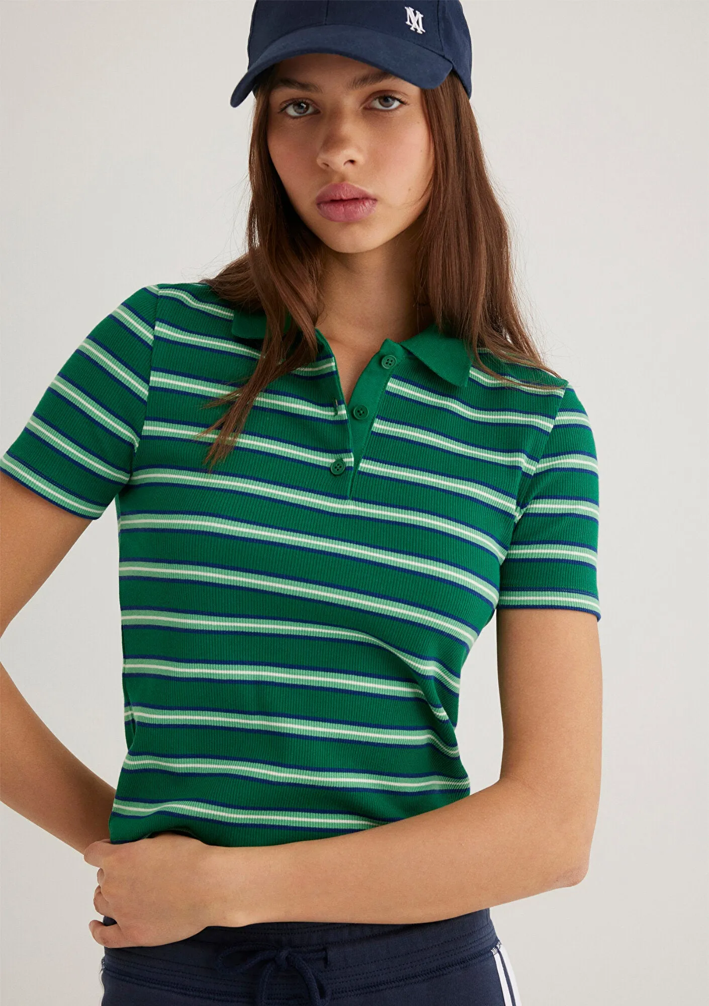 Green Striped Polo T-Shirt