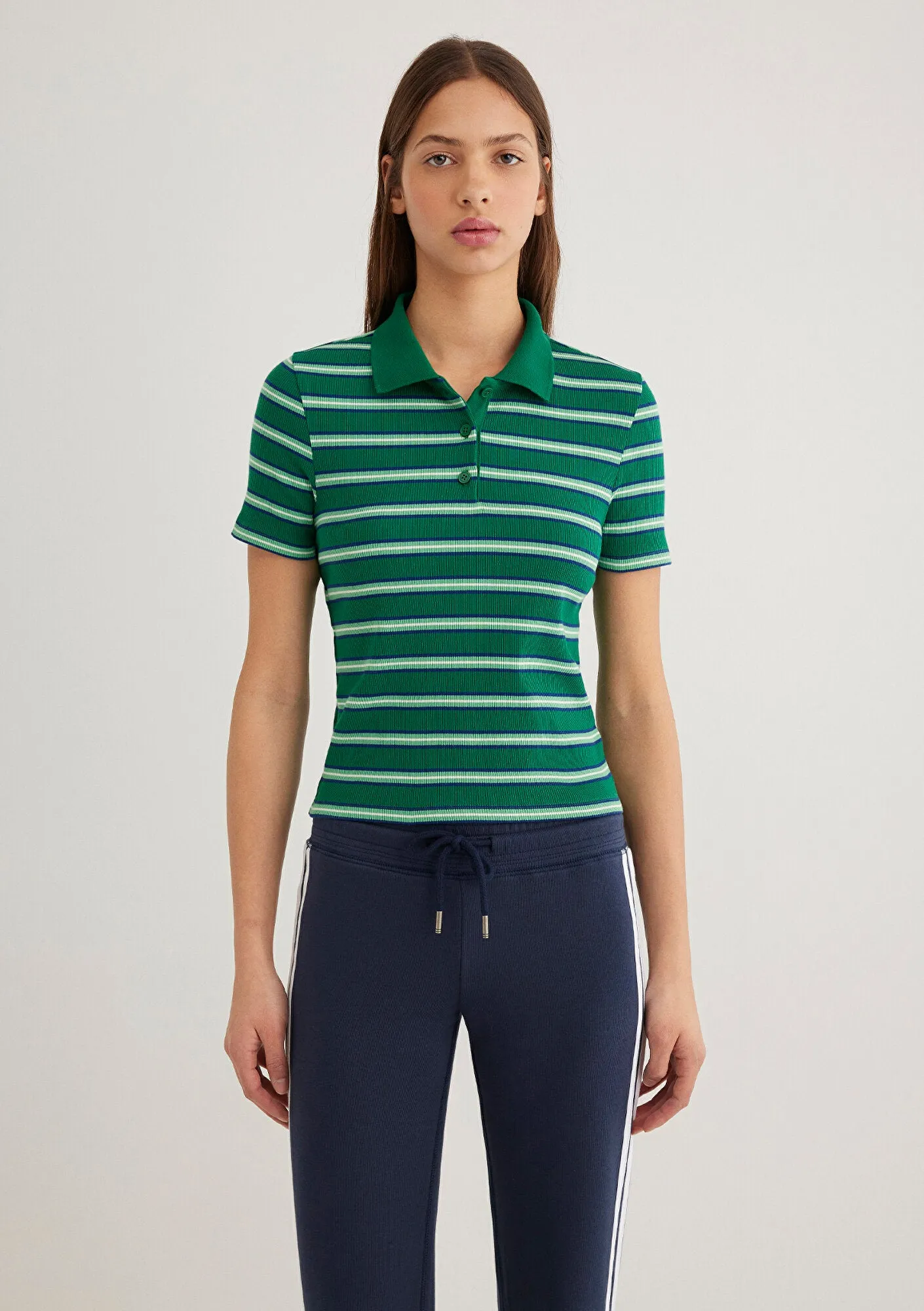 Green Striped Polo T-Shirt