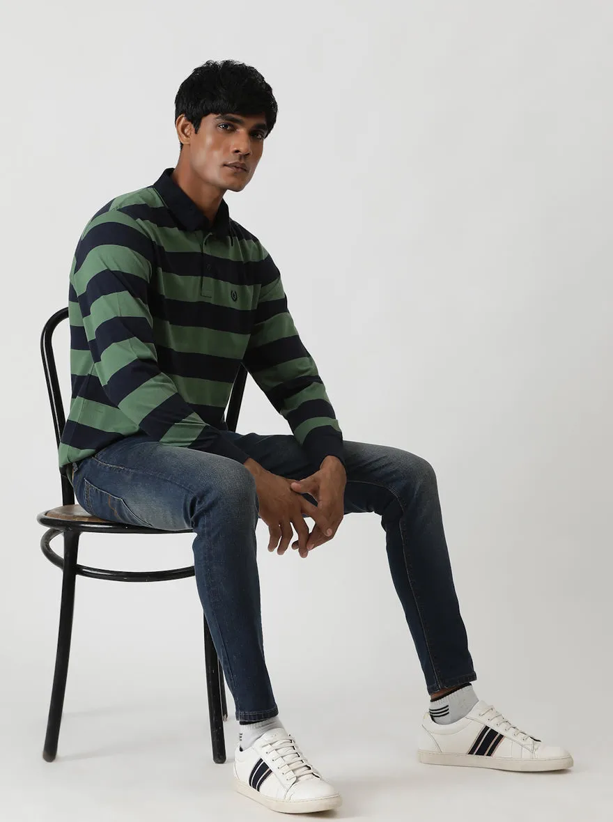 Green Striped Slim Fit Polo T-Shirt | Greenfibre