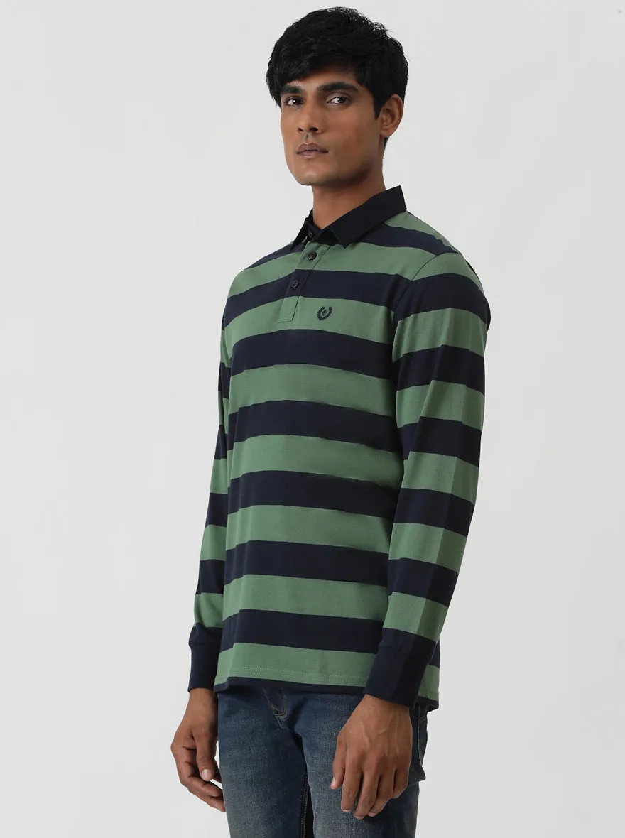Green Striped Slim Fit Polo T-Shirt | Greenfibre