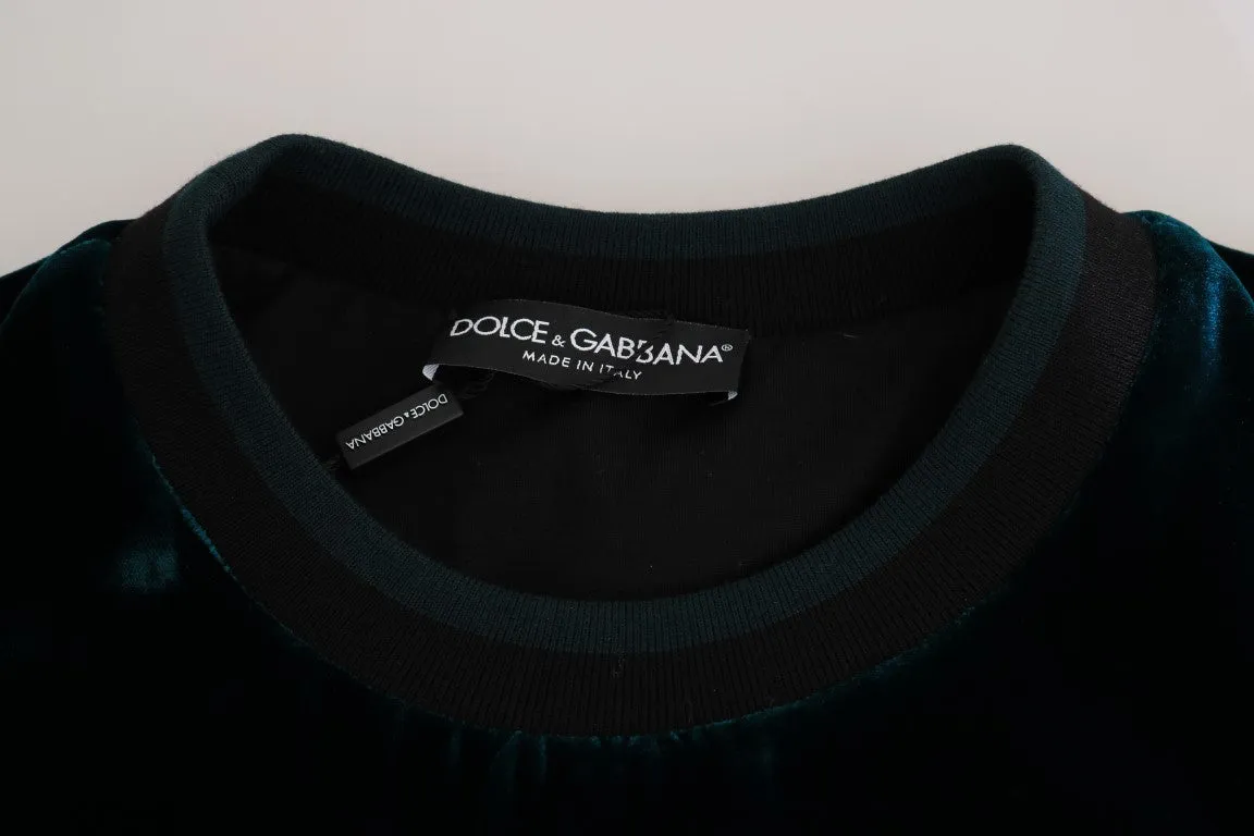 Green Velvet Crewneck Pullover Sweater