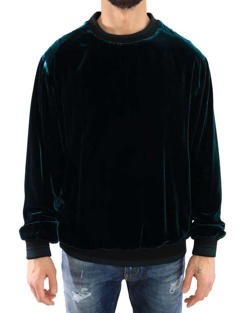 Green Velvet Crewneck Pullover Sweater