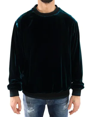 Green Velvet Crewneck Pullover Sweater