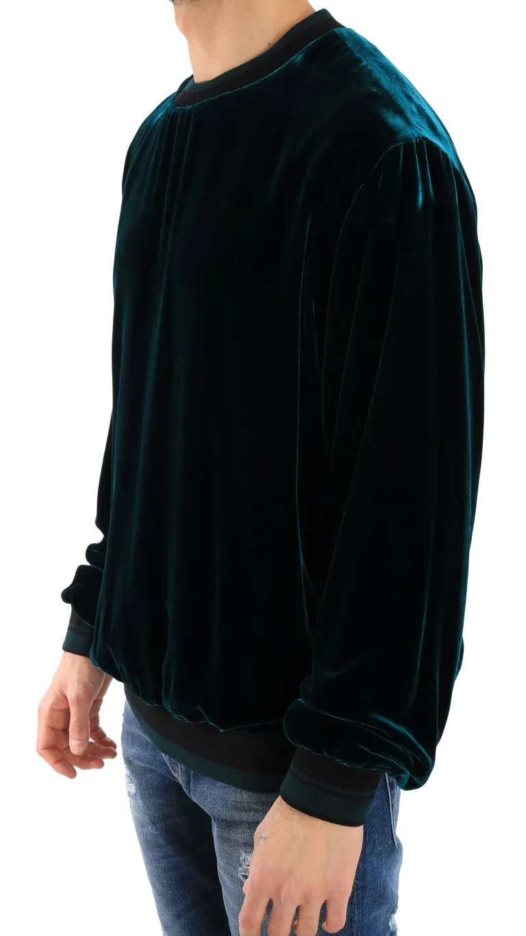Green Velvet Crewneck Pullover Sweater