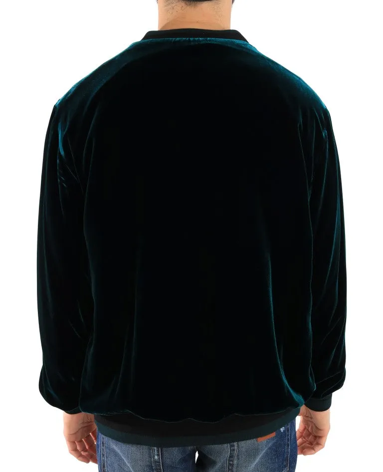 Green Velvet Crewneck Pullover Sweater