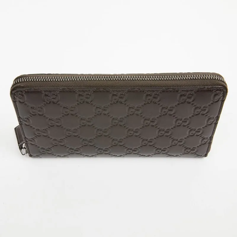Gucci GG Large Dark Chocolate Brown Leather Zip Around Wallet Long Bifold New