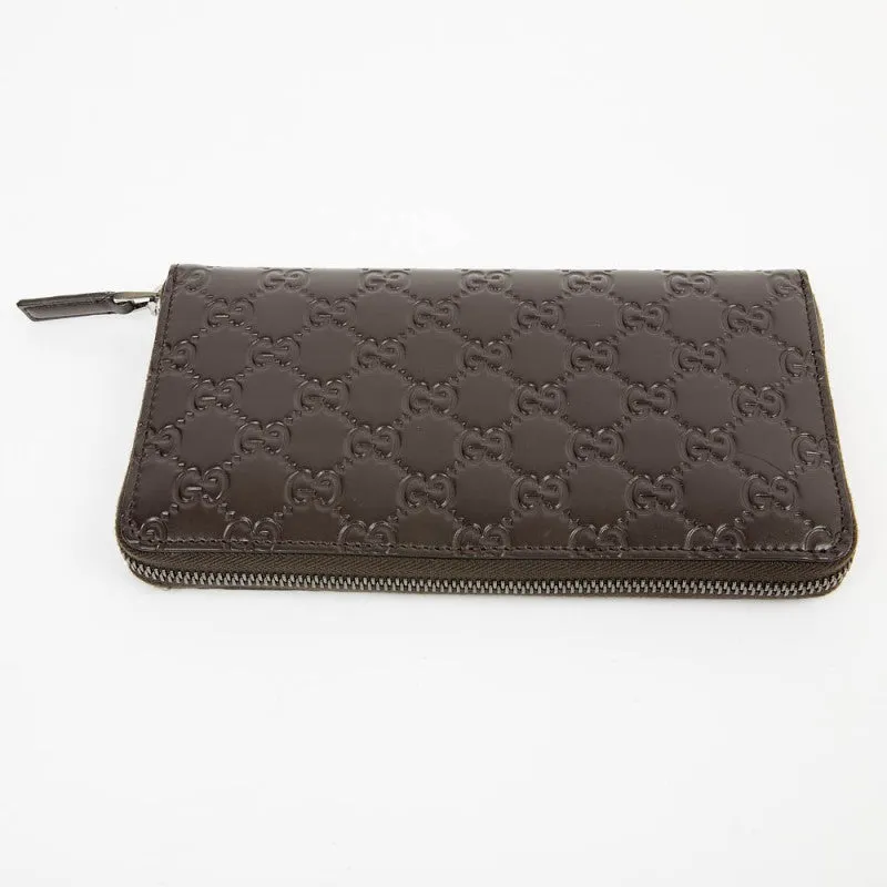 Gucci GG Large Dark Chocolate Brown Leather Zip Around Wallet Long Bifold New