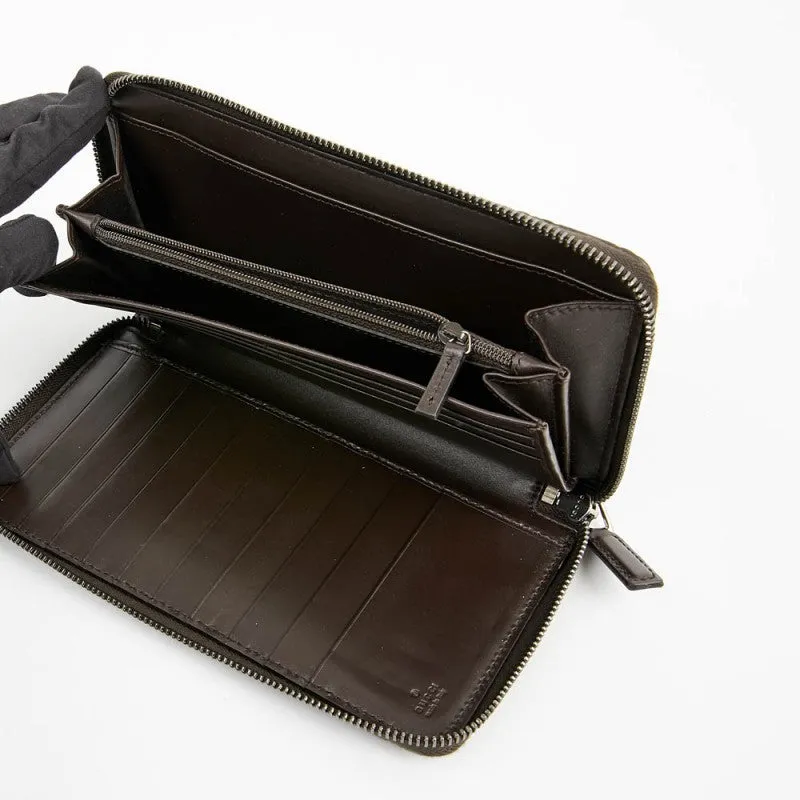 Gucci GG Large Dark Chocolate Brown Leather Zip Around Wallet Long Bifold New