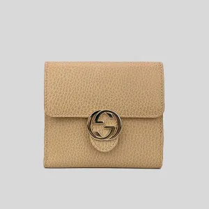 GUCCI Interlock GG Bifold Leather Wallet Beige RS-615525