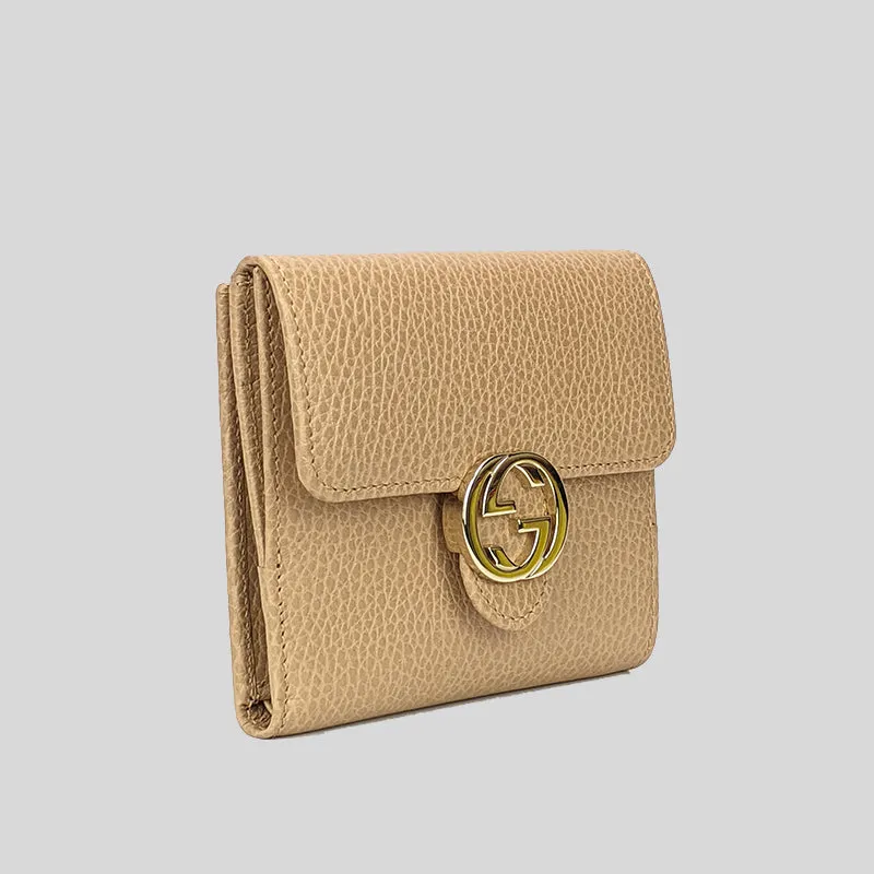 GUCCI Interlock GG Bifold Leather Wallet Beige RS-615525