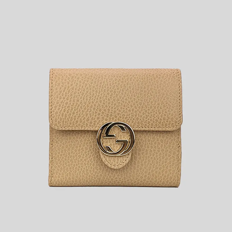 GUCCI Interlock GG Bifold Leather Wallet Beige RS-615525