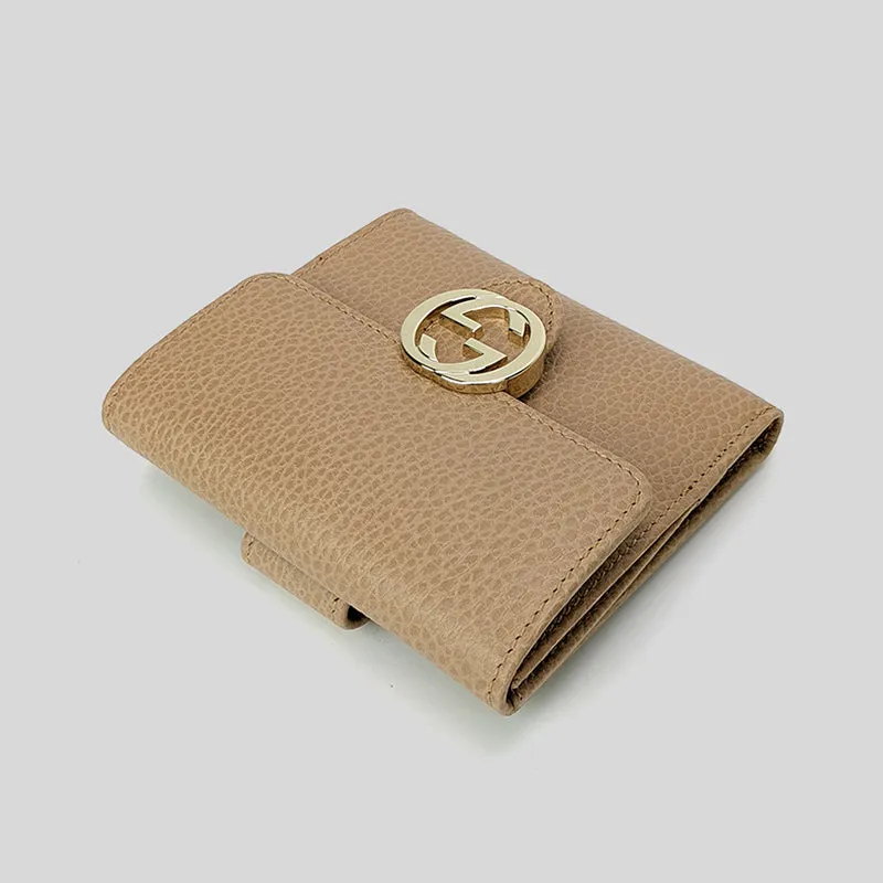 GUCCI Interlock GG Bifold Leather Wallet Beige RS-615525