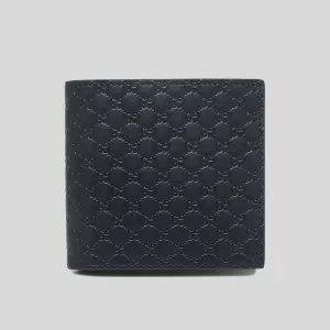GUCCI Men's Black Microguccissima GG Logo Leather Bifold Wallet With Coin Pocket Navy Blue RS-150413