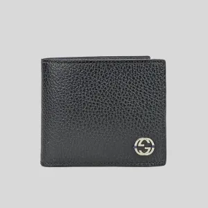 GUCCI Men's Leather Bifold Coin Wallet With Interlock GG Logo Black RB-610466