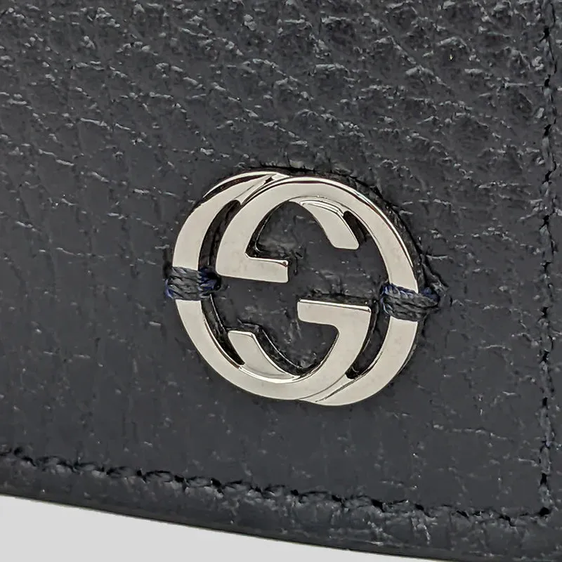 GUCCI Men's Leather Bifold Coin Wallet With Interlock GG Logo Black RB-610466