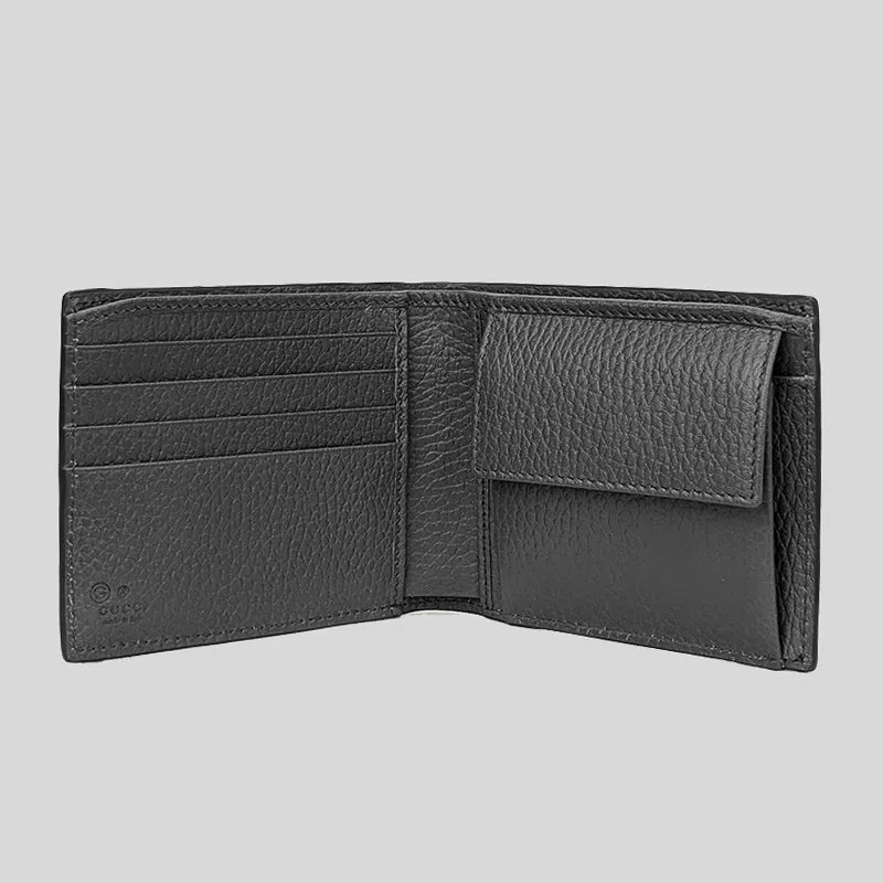 GUCCI Men's Leather Bifold Coin Wallet With Interlock GG Logo Black RB-610466