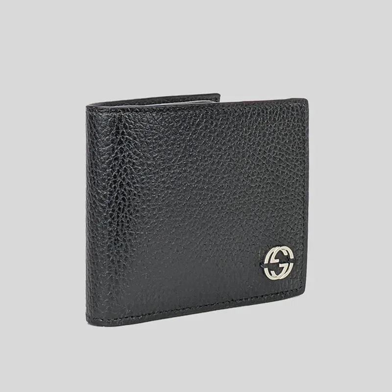 GUCCI Men's Leather Bifold Coin Wallet With Interlock GG Logo Black RB-610466