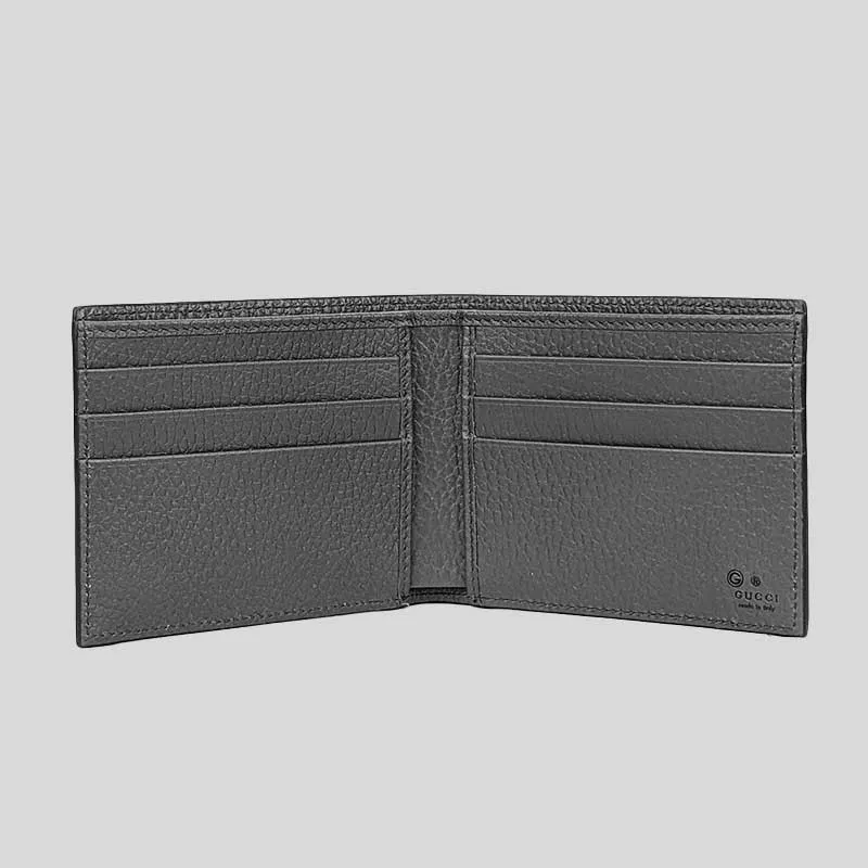GUCCI Men's Leather Bifold Wallet With Interlock GG Logo Black RB-610464